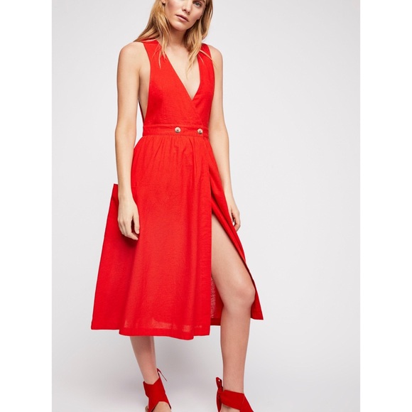 Free People Dresses & Skirts - Free People Diana Wrap Midi Dress Red